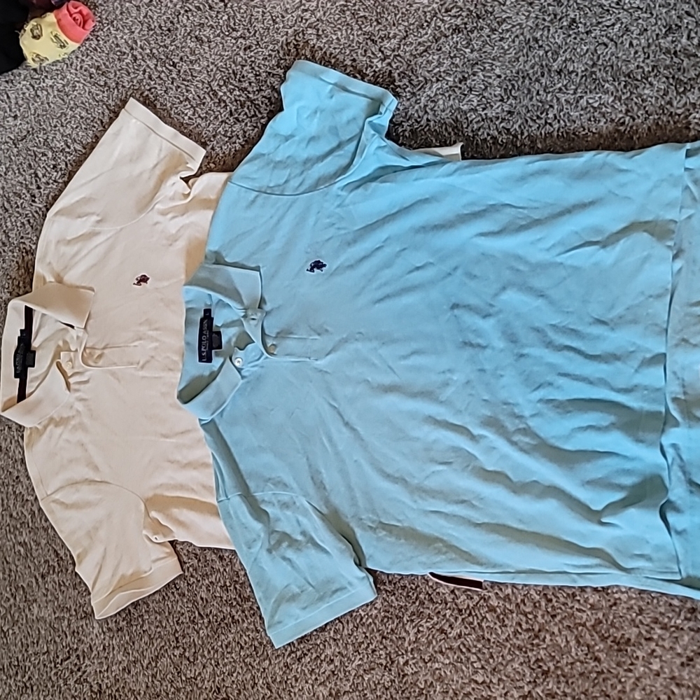 2x US POLO oatmeal/light blue POLO SHIRTS